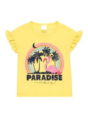 Kids Yellow 'Paradise' Flamingo Graphic Tee